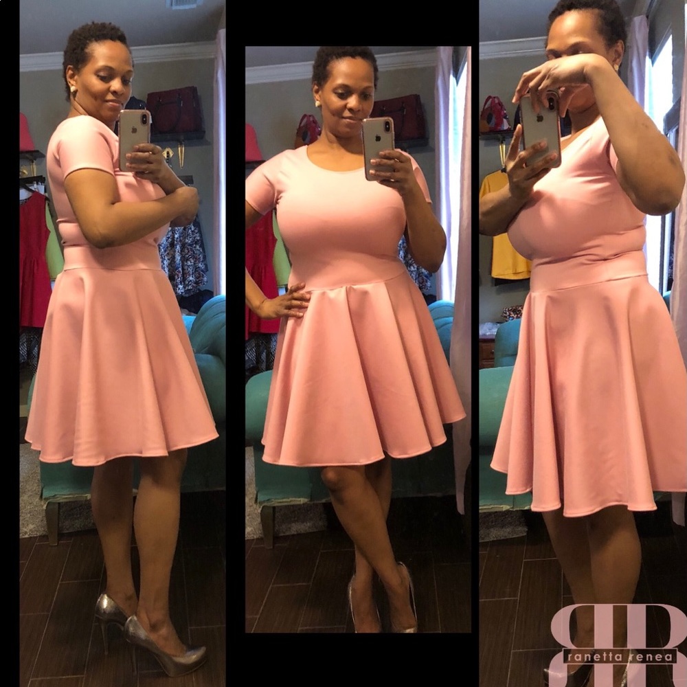 Custom dress made in blush, red and black